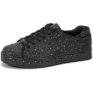 Lucky Step Black Pewter Bridal Rhinestone Bling Glitter Bedazzled Shiny Sneakers